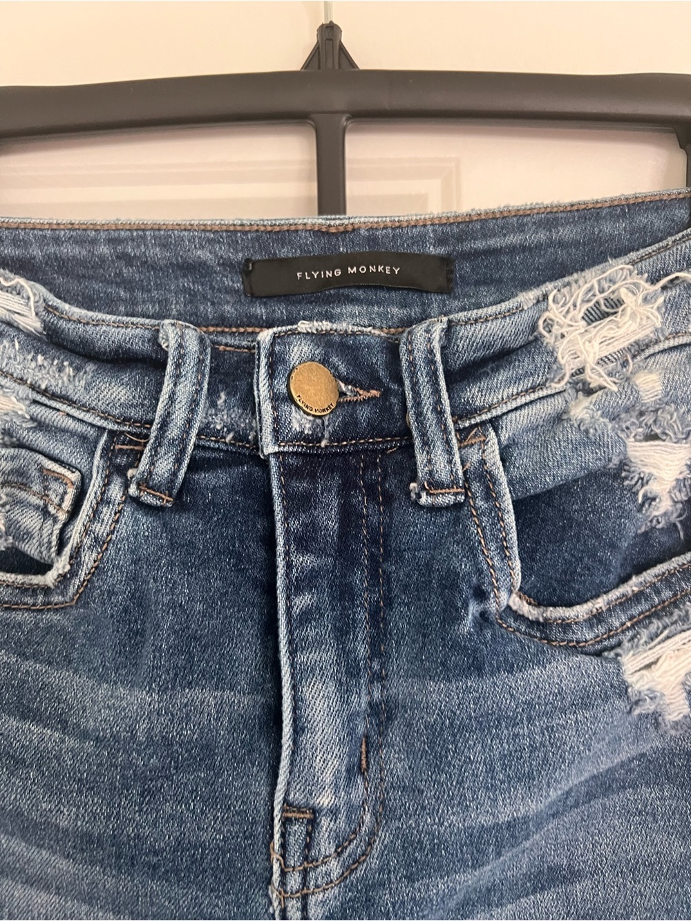 Flying Monkey High Rise Distressed Blue Jeans